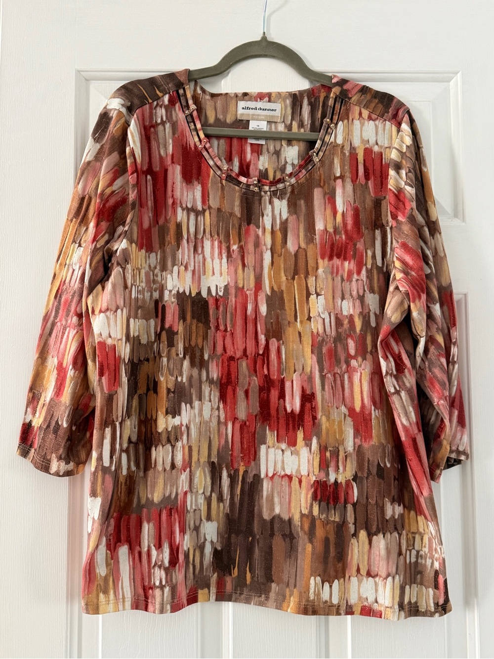 Alfred Dunner Women's Multi-Tone Brushstroke Scoop Neck Top